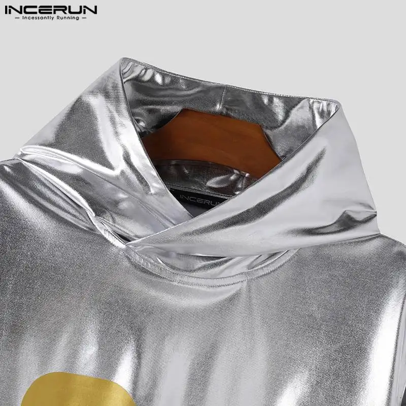 Casual Personality Tops INCERUN 2024 Clothing New Men Sparkling Fabric Digital Hoodies Streetwear Long Sleeved Sweatshirts S-5XL