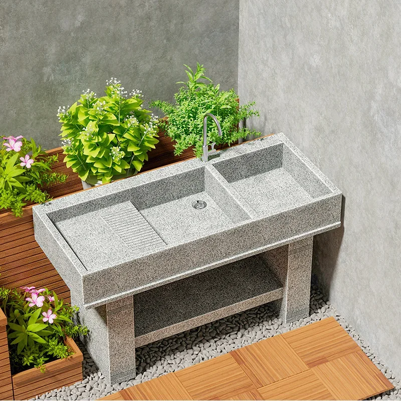 

Marble laundry pool integrated basin rural household balcony wash basin with washboard outdoor courtyard sink