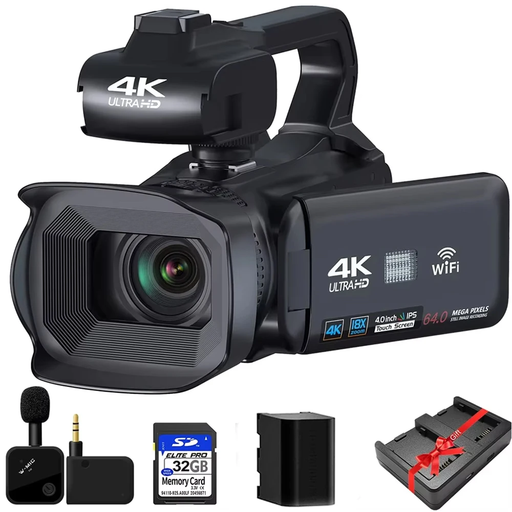 4K Professional Video Cameras for Photography 64MP Ultra HD 18X Digital Zoom Camcorder WIFI YouTube Live Streaming Vlog Recorder