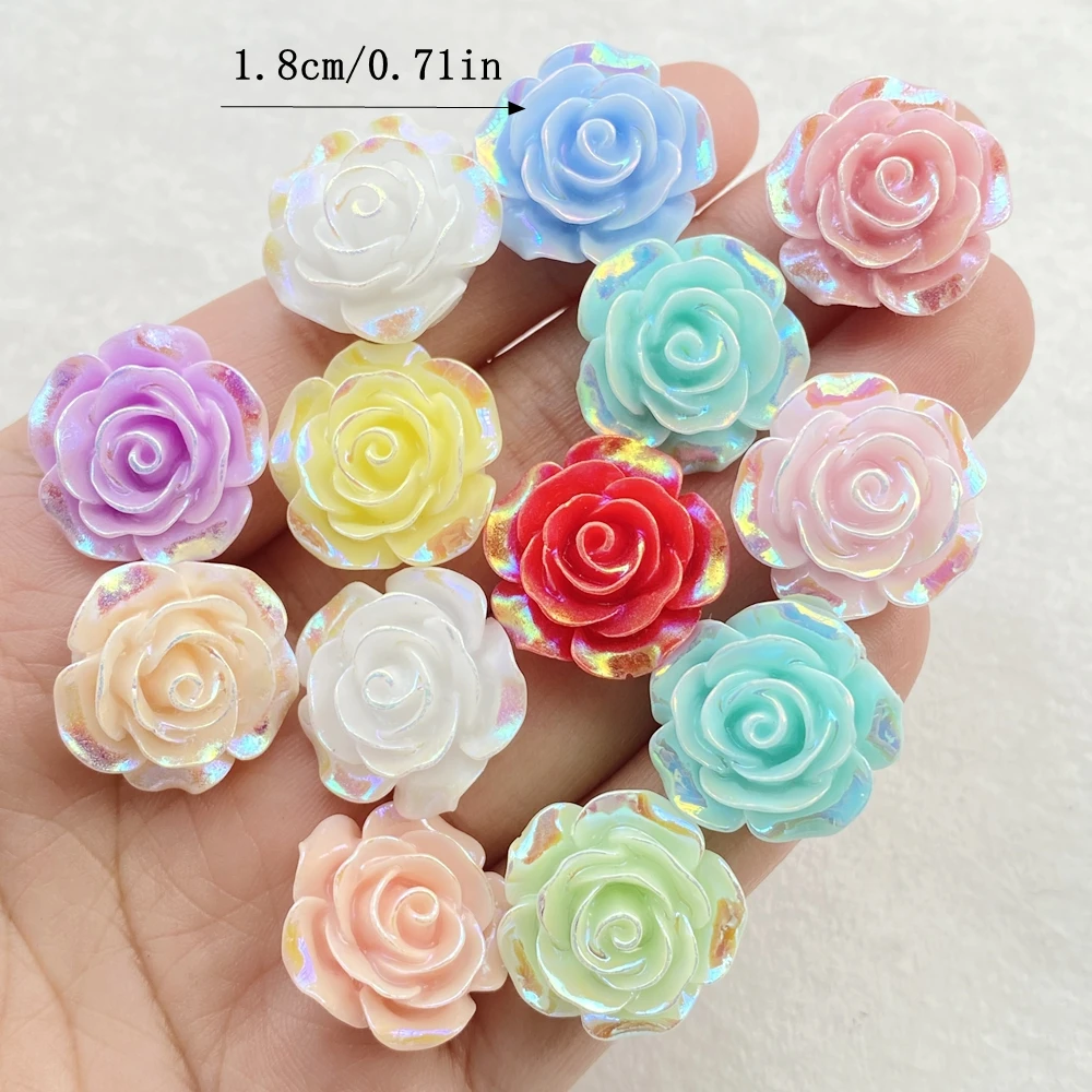 10Pcs Cute Cartoon Colorful Roses Flat back Resin Scrapbooking Crafts Fit Phone Case Decoration DIY Hair Bows Accessories