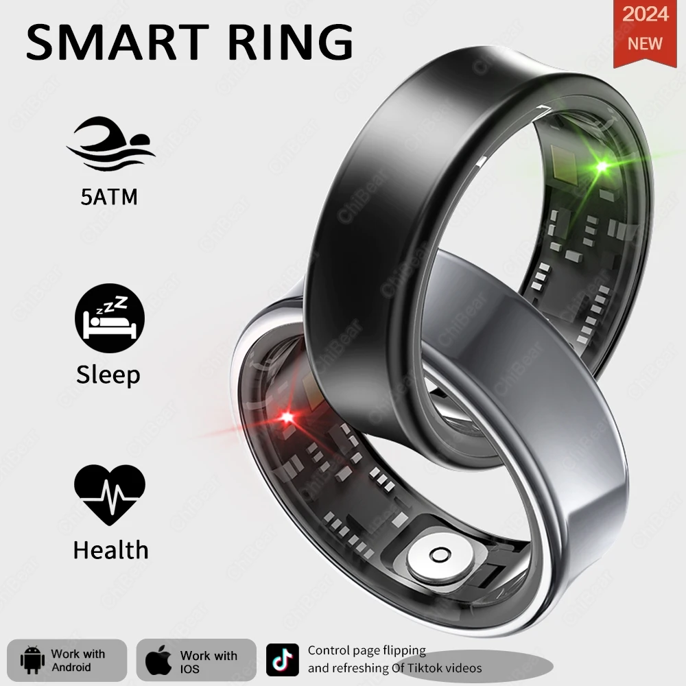 

New Sports Smart Ring Men's 5ATM Waterproof Heart Rate Blood Oxygen Titanium Ring Health Monitoring SmartRing For Holiday Gift