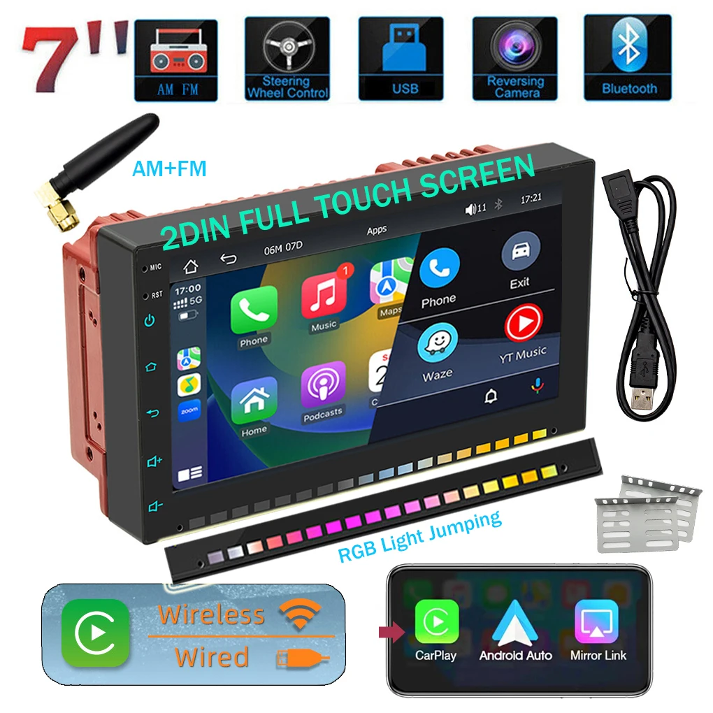 AM/FM MP5 Player Double Din HD 7Inch Full Touch Screen Car Stereo Radio Wireless Car Player with Jumping Light لاعب السيارة