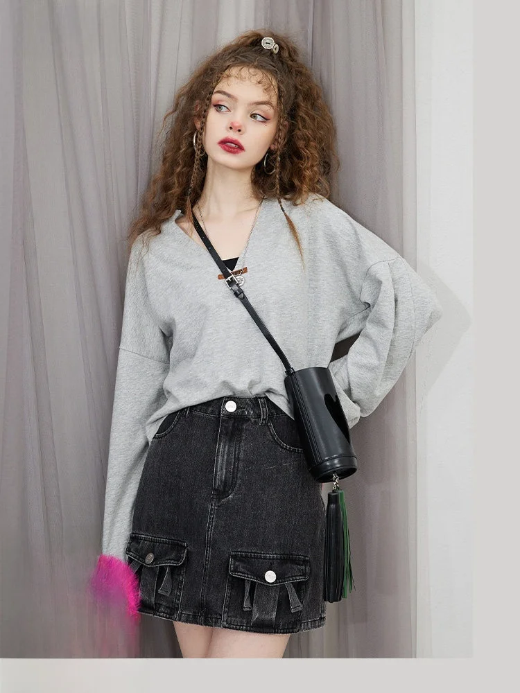 

Sweet And Cool Women's V-ne Sweatirt Strap Two-piece Set ort Top Cotton 00% Loose Fit Long Sve Street Sle