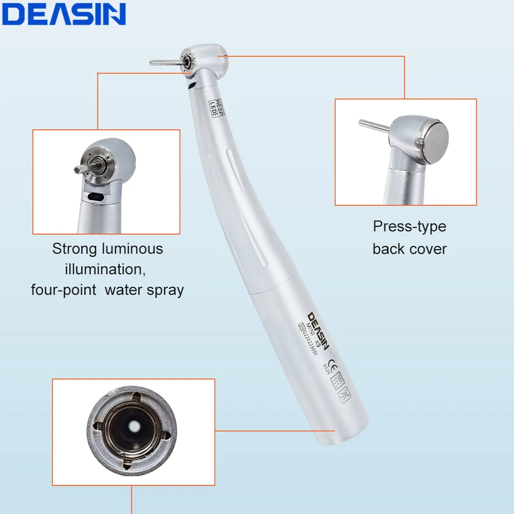 Dental Fiber Optic LED Mini Head 9000L Lights Short Shank Burs High Speed Handpiece for kids children 4 Sprays Dentist Equipment