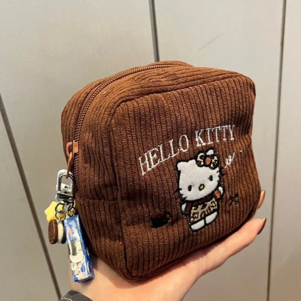 

New Ladies' Corduroy Fabric Kitty Cat Embroidered Makeup Bag Portable Handheld Toiletry Bag Children's Birthday Gift