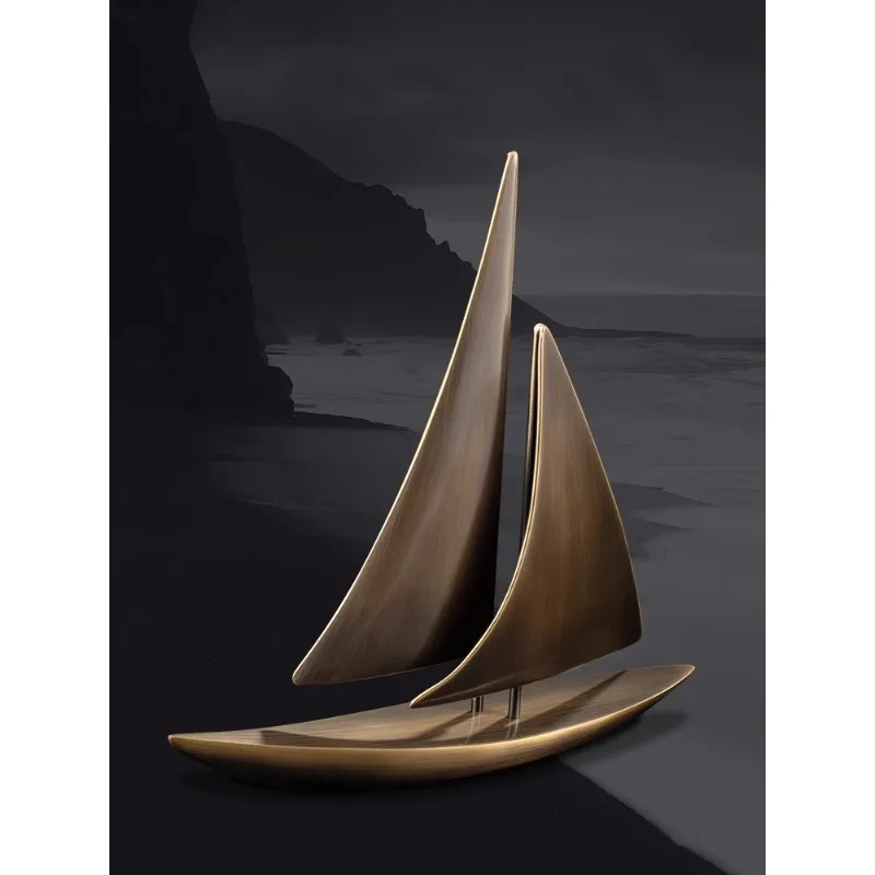 Retro sailboat model ornaments, metal handicrafts home decorations, living room study desktop entrance decoration