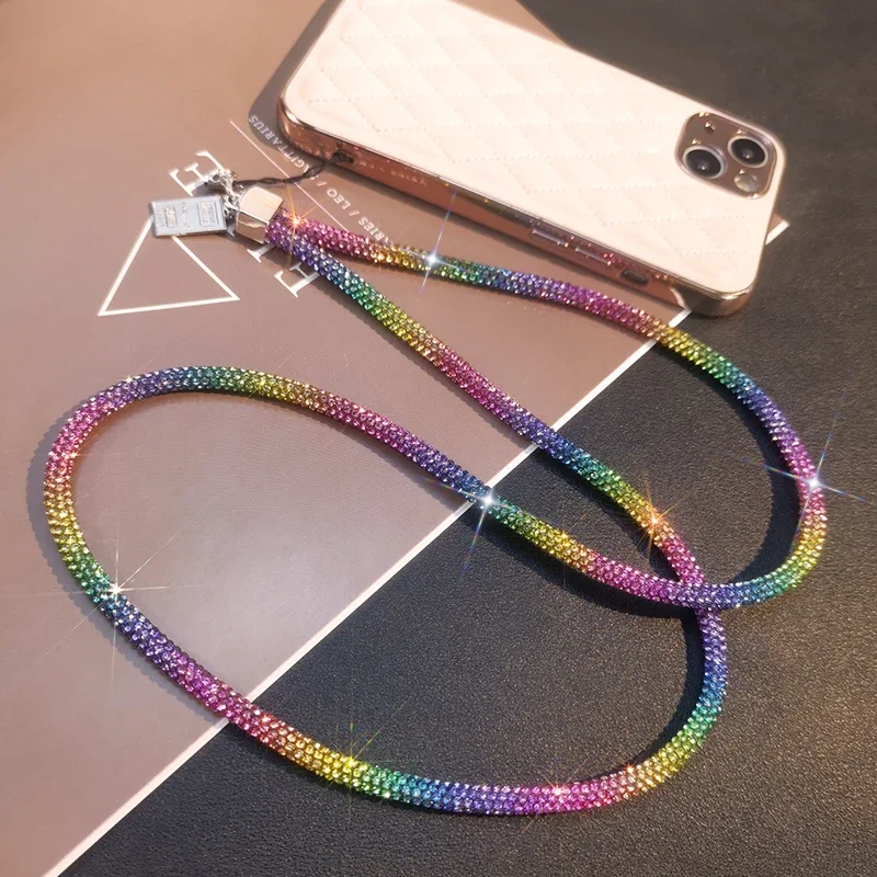 Long and Short Wrist Style Rhinestone Pendant Mobile Phone Lanyard Full Diamond Pendant Colorful Long Neck Strap Anti Loss Sling