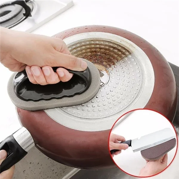 Kitchen Cleaning Brush Household Eraser Washing Dishes with Diamond Sand Scouring Cloth Sponge Eraser with Handle Kitchen Tool