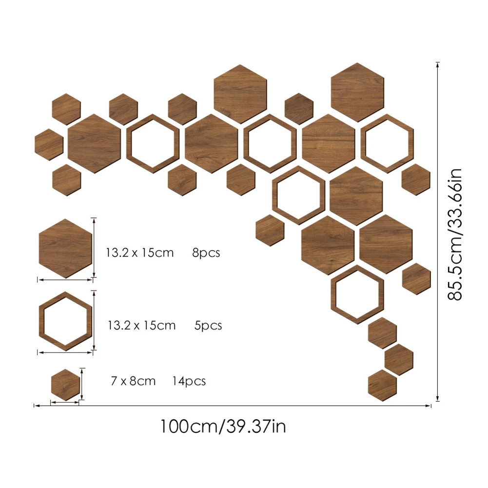 27 Pieces Wooden Hexagon Wall Sticker 3D Removable Basswood Decal For Home Room Background Decoration Art