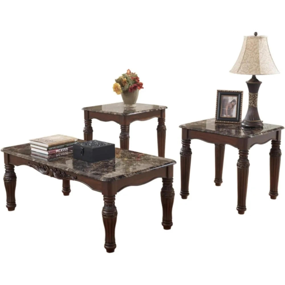 Tradicional Faux Marble 3-Piece Coffee Table Set, Signature Design, Coffee Table