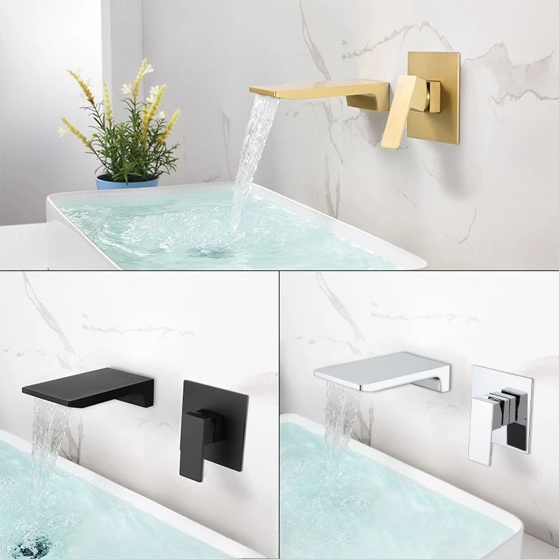 

FARRETE concealed wall-mounted hot and cold wall-mounted faucet bathroom washbasin waterfall-style brushed gold washbasin faucet