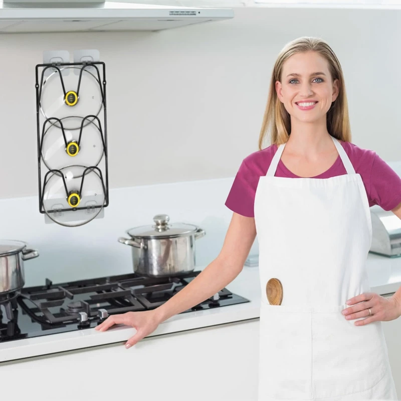 ●2-Pack Pot Lid Holders for Kitchen Cabinet - Wall-Mounted or Door-Mounted Lid Organizer Rack-ABFB