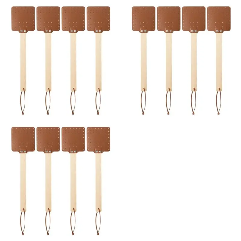 Premium-12 Pieces 17.3 Inch Fly Swatter Leather Fly Swatter Long Fly Swatter Manual Fly Swatter Wood Handle Bug Swatter