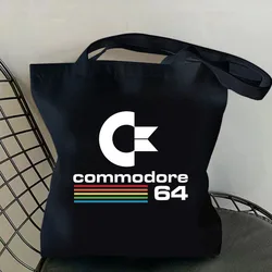 Borsa Tote in tela con stampa Commodore 64 per le donne scuola riutilizzabile per la spesa estetica ad alta capacità per il regalo della ragazza