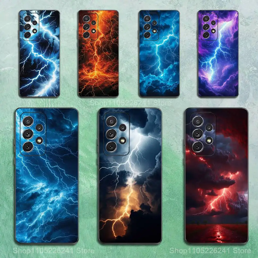 Custodia per telefono Nature Thunderbolt Lightning per Samsung S22, S21, S20, S10, S9, S25, S24, S23, Ultra, FE, Plus, Lite, morbido silicone nero