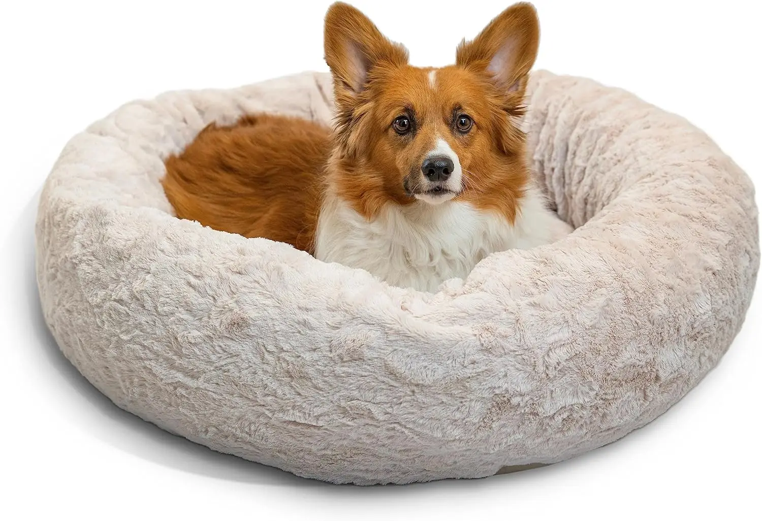 

Cozy Calming Donut Dog Bed for Medium Breeds up to 45 lbs, Washable Plush Pet Bed, Lux Faux Fur, Medium (30" x 30")