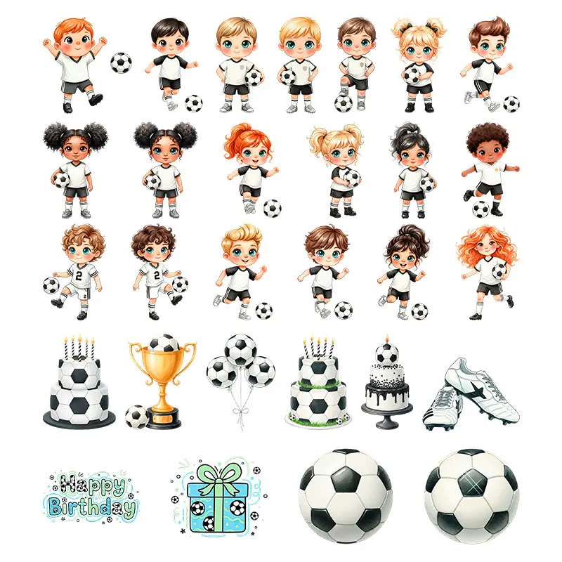 Cartoon Boy and Girl Football Series Heat Transfer Stickers T-shirt DTF Iron On Patches For  adult T-shirt Clothes Decal