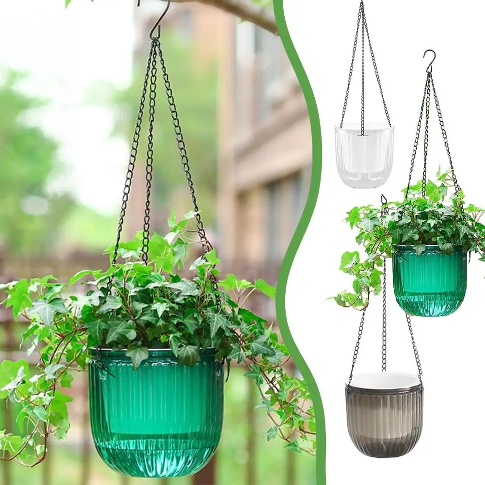 Durable Garden Decoration Self-watering Flower Pot with Chain Plant Houseplant Flowerpot Round Lazy Planter Hanging Flower Pots