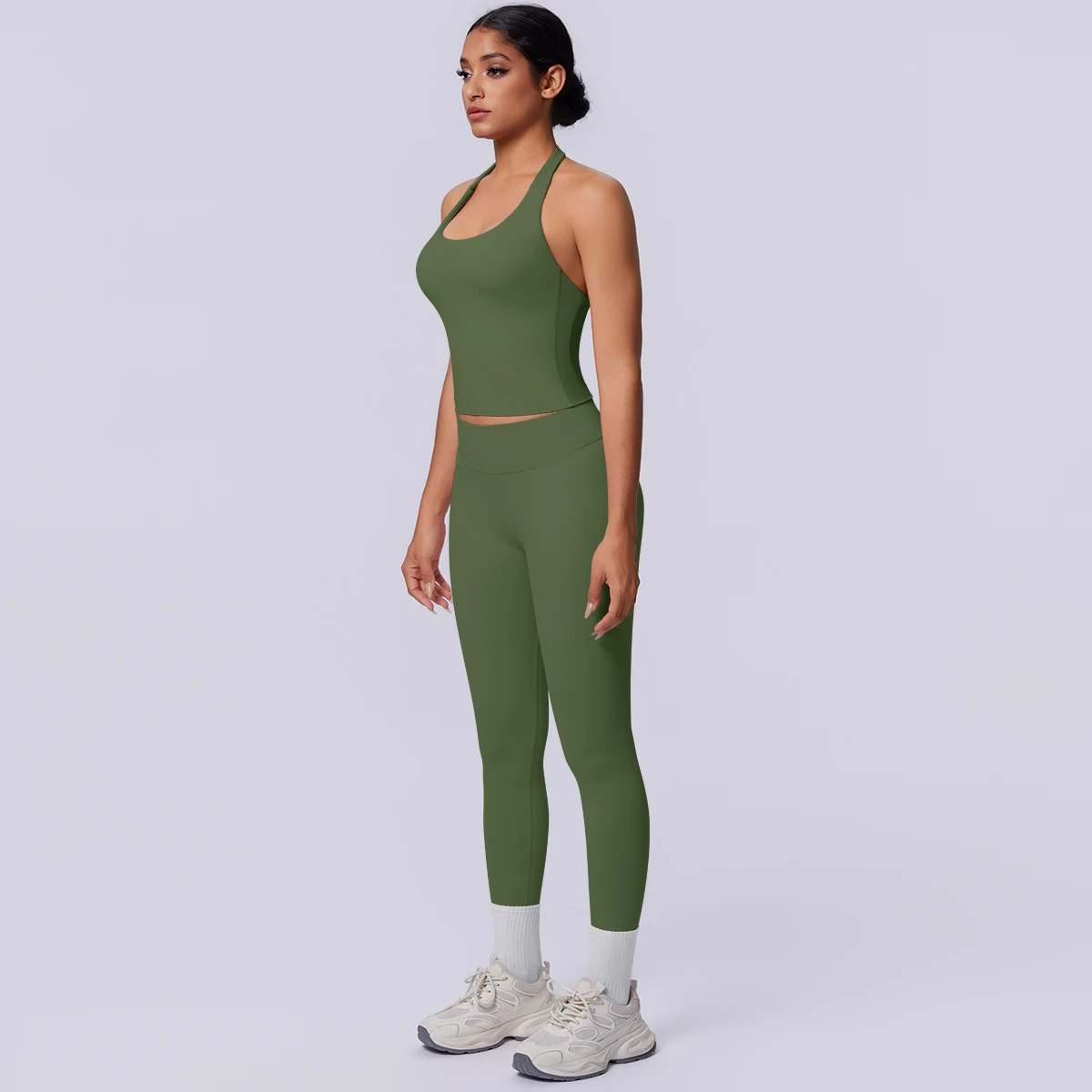 Sport Fitness Kleidung Damen Yoga Set Sommer Gym Lauf-Workout Top Yoga Weste Einfarbige Po-Formende Fitness Hose Yoga Set – Detail 15