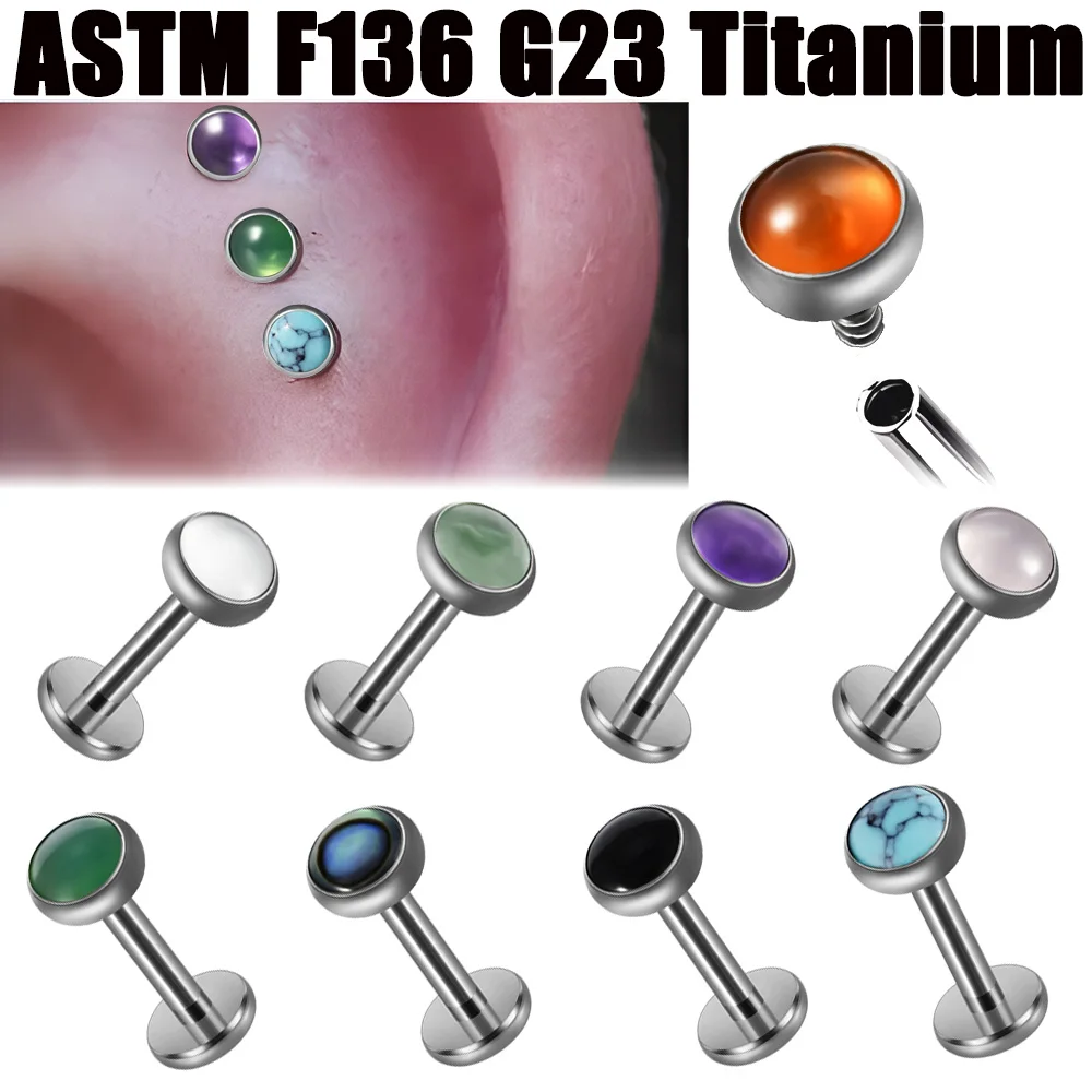 1PC 16g G23 Titanium Crystal&Stone&Shell Flat Back Labret Lip Stud Ear Tragus Cartilage Helix Earring Body Piercing Jewelry