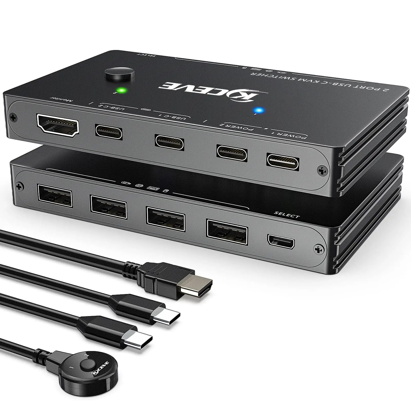 

KCEVE USB-C KVM Switch, 2 Ports KVM Type-C Switcher Box Support 4K@60Hz for 2 Computers Share Keyboard Mouse and Monitor