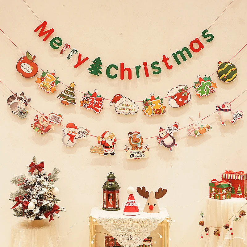 

Christmas decoration La flag La flower shop window wall pendant dress up theme atmosphere scene layout