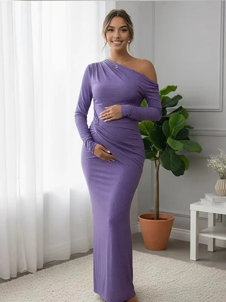 Chic One Shoulder Maternity Photoshoot Dress Glitter Maxi Gown Stylish Pregnancy Outfit Bump Friendly Baby Shower Photography