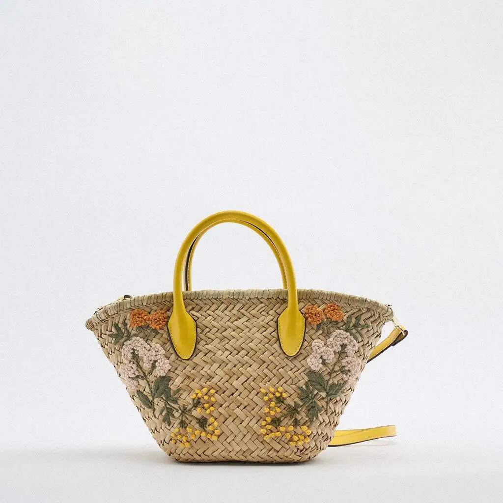 Green Embroidered Water Cup Bag Ta-Qing Water Grass Woven Bag Straw Woven Bag One Shoulder Cross-body