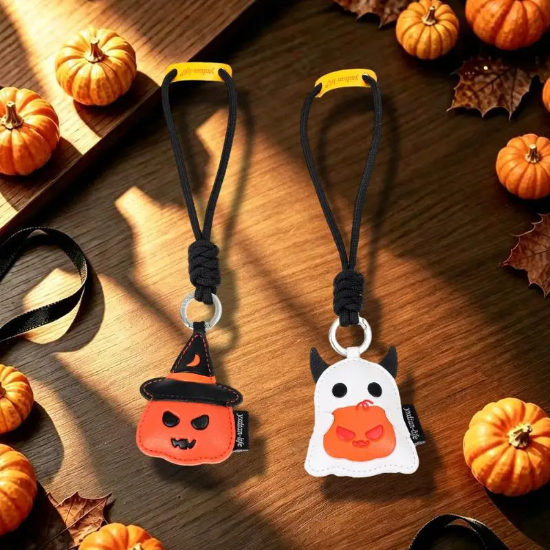 Kürbis-Geist-Anhänger Schlüsselanhänger Cartoon-Taschenanhänger PU-Leder Feiertags-Schlüsselringe für Taschen Halloween-Partys Urlaubsreisen – Detail 2