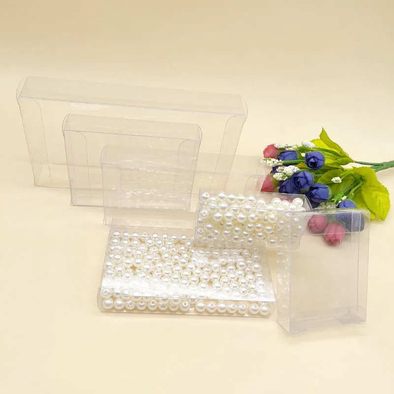 50pcs 2xBxC 2.5xBxC Transparent Christmas Gift Box Clear PVC Plastic Boxes for Candy Wedding Jewelry Packaging Storage Box 2Side