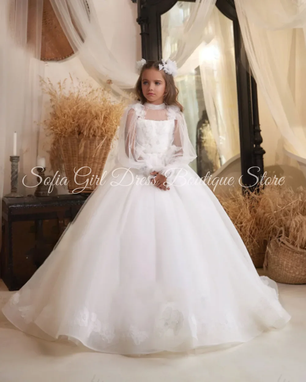 

First Communion Dresses Sleeveless Sling Leaky Back Bow Belt Flower Girls Dress Wedding Party Dance Beauty Pageant Kids Gift