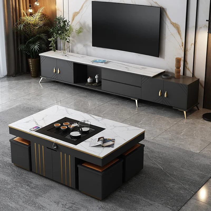 Living Room Modern Lift Top Marble Multifunction Foldable Expandable Coffee Table