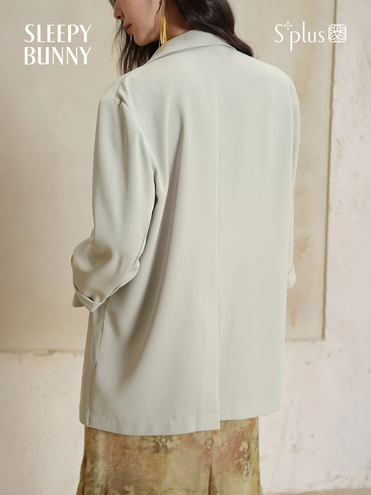 سترة نسائية صيفية 3/4 كم سترة عمل خفيفة الوزن فضفاضة تناسب بدلة مكتب غير رسمية معطف بفتحة خلفية ملابس خارجية أنيقة للأعمال