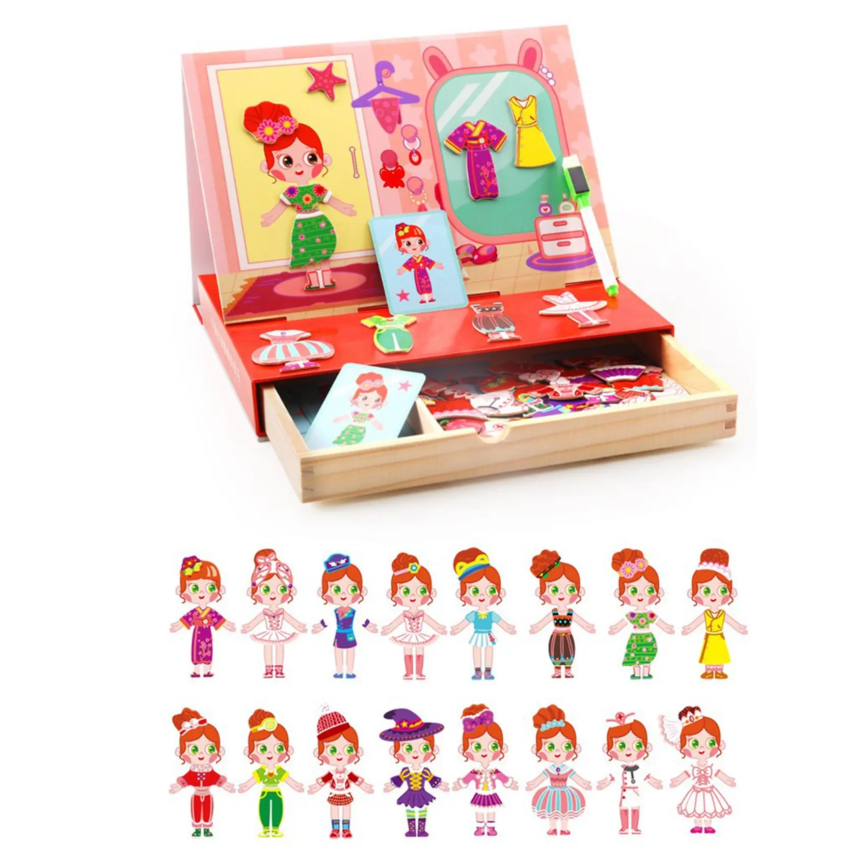 Magnetic Cartoon Girl Change Clothes Game Wooden Dressing Jigsaw Kids Puzzles Drawing Board Learning Educational Toys