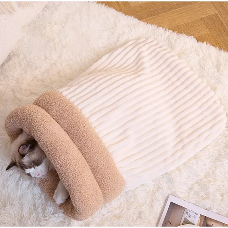 Katzenschlafsack, warm, flauschig, geschlossener Tunnel, Katzenbett für Hauskatzen, Katzenhöhlenbett, gemütliches, selbstwärmendes Haustierbett für Kätzchen – Detail 10