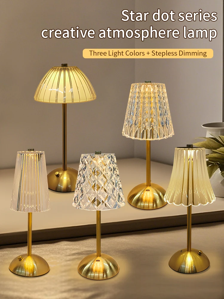 Wiederaufladbares Touch-Nachtlicht, 3 Farben, dimmbar, künstliche Kristalllampe, tragbare Tischlampe für Schlafzimmer, Wohnzimmer, Restaurant