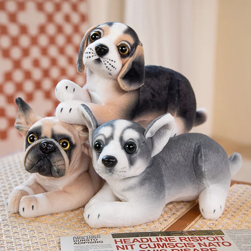 25cm Like Real Dog Doll Plush Toy Stuffed Bulldog Pug dog Husky Chihuahua Beagle Spotted doggy Lying Puppy Pet Plushie Kids Gift