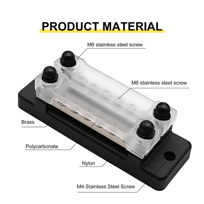 6 Way Dual Row Terminal 150A Bus Bar Block Ground Distribution With Terminal For Auto Marine Car Trailer RV Boat