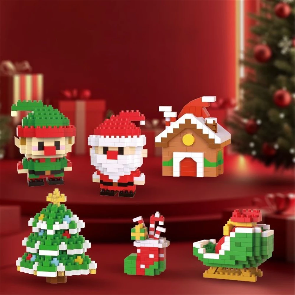 

12pcs Christmas Building Blocks Reindeer Gifts Mini Building Blocks Children Girls Snowman Building Block Model Bricks Kids Sets