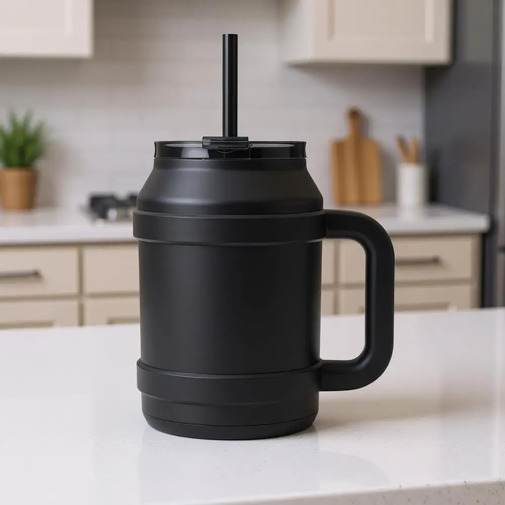 

Многоразовая кружка для холодной воды объемом 50 унций – Эргономичная ручка – Двухслойная изоляция – Прочная настольная кружка с крышкой – Без BPA