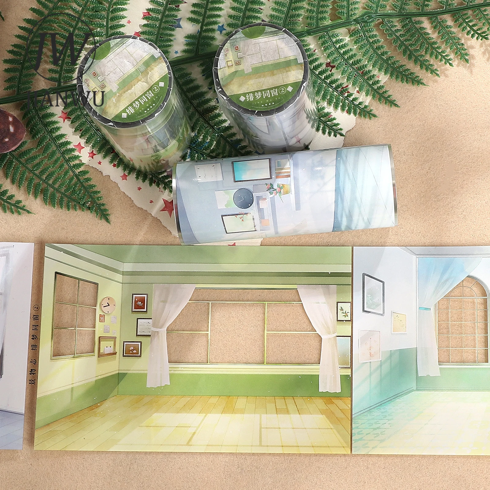 JIANWU 103mm*5m Scarlet Dream Classmate Series Vintage Window Landscape Material Collage PET Tape Creative Journal Stationery