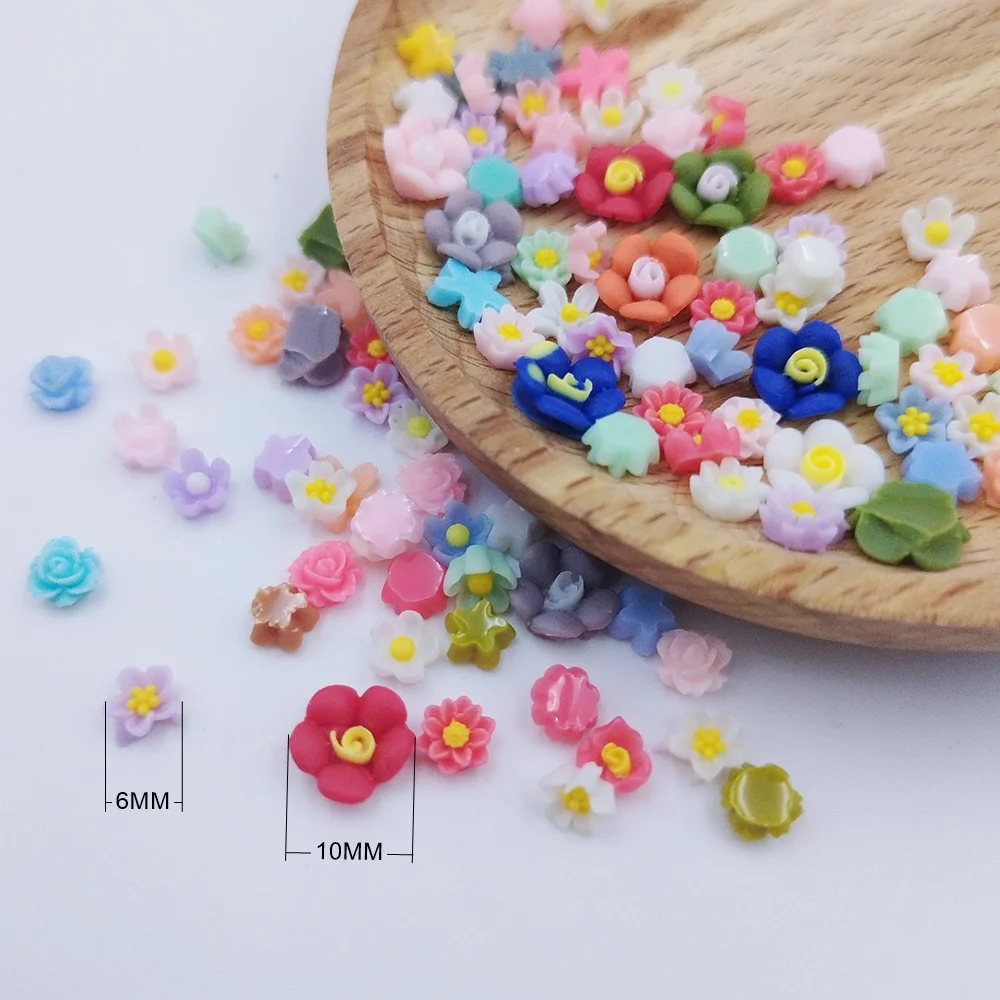 30/50PCS 6-10MM Resin Camellia Mixed Color Nail Flower Mini Three-Dimensional Flower DIY Wear Nail Accessories