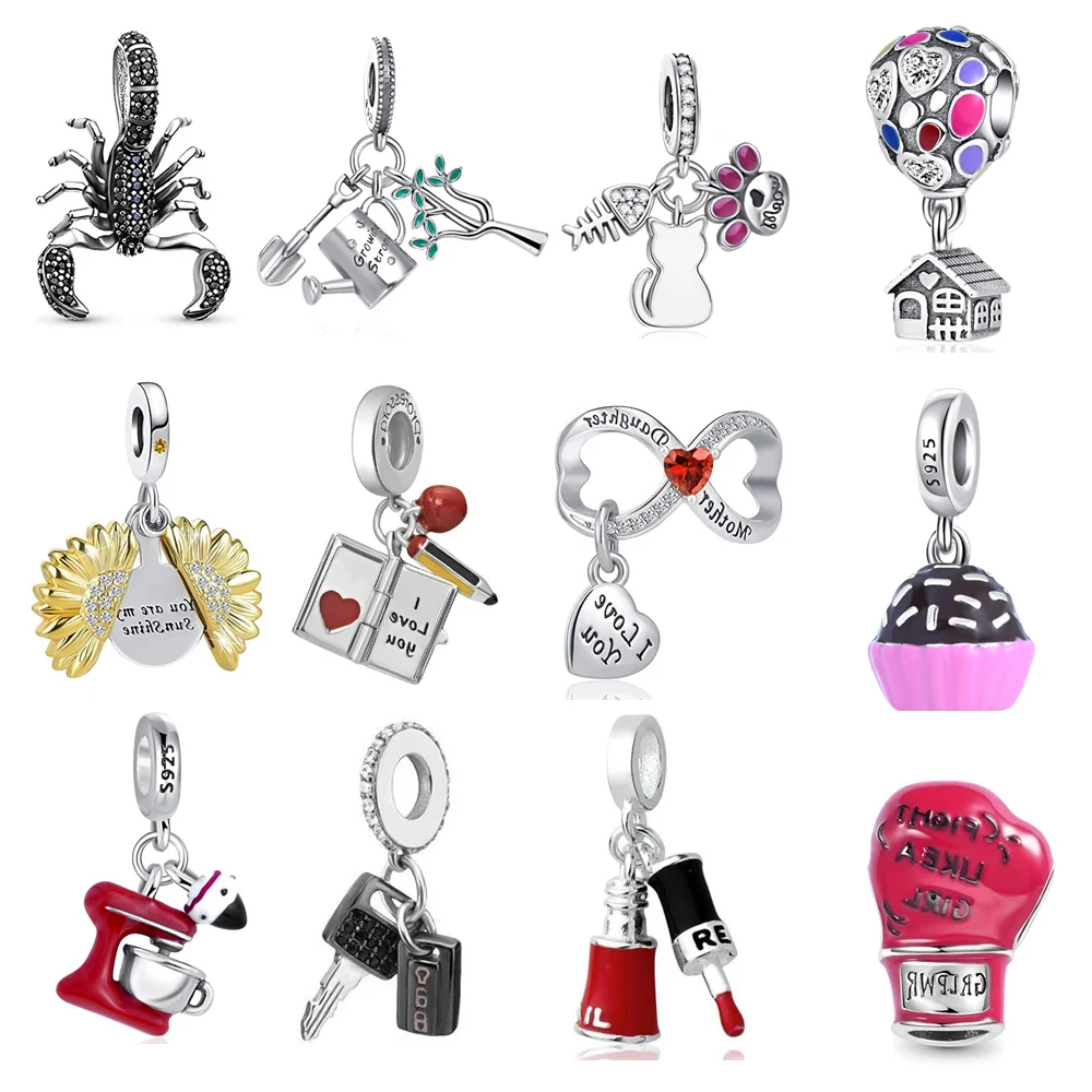 New Wine Nail Key Balloon Sunflower Love Bead Fit Pandora Charms Silver 925 Plated Original Bracelet Necklace DIY Women Jewelry