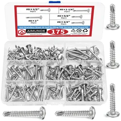175PCS 410 Stainless Steel Self - Drilling TEK Screws Set - Black & Silver, Anti - Rust, for Furniture/Appliance Repair & DIY