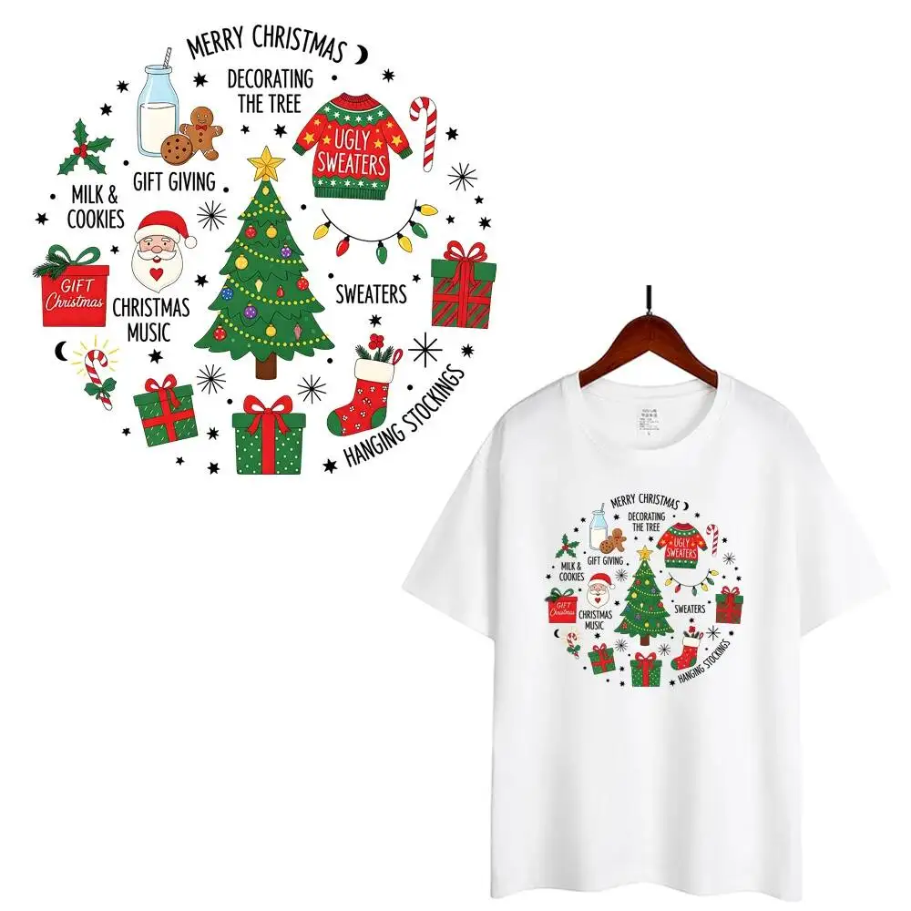 Cartoon Merry Christmas Vibes Snowman Heat Transfer Stickers For Clothes DIY A-Level Washable Shirt Iron-on Thermal Stickers