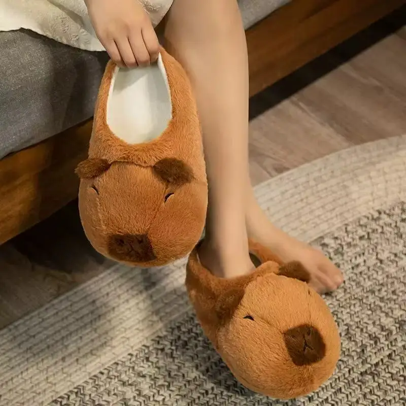 Cute Cartoon Capybara Cotton Slippers Half Wrap Heel Home Soft Non-slip Warm Breathable Indoor Plush Shoes Couple Slippers