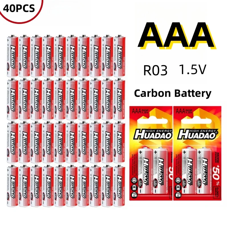

40PCS AAA Batteries 1.5V R03 Cell Disposable Zinc Carbon Battery for Mouse Calculator Electric Toys Remote control