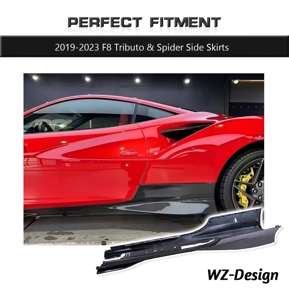 

Dry Carbon Fiber Side Skirts Fit For 2019-2023 F8 Tributo Spider Side Aero Extension Rocker Panels
