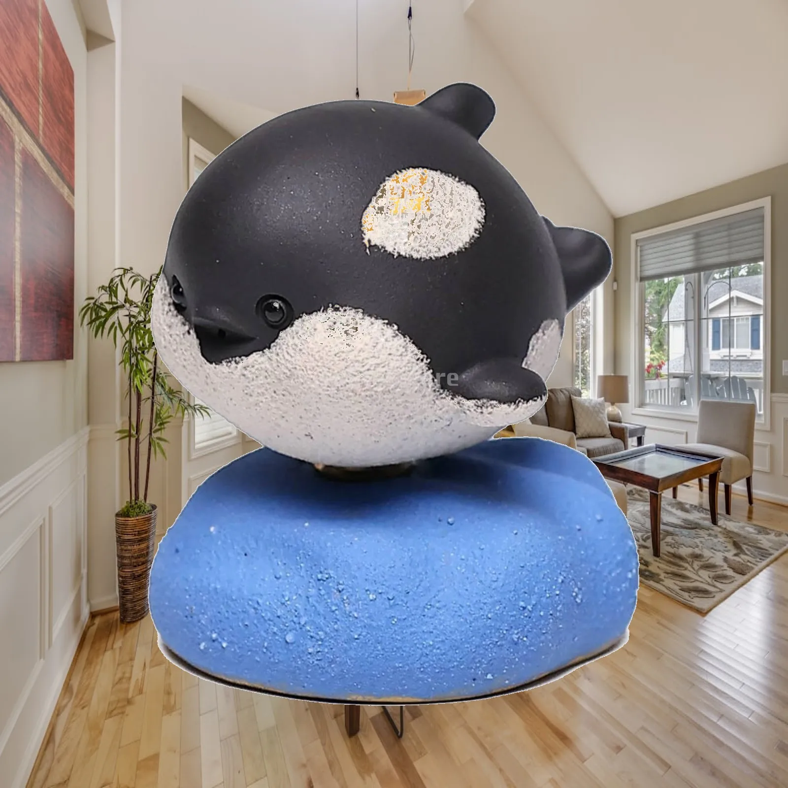Marine Mammal Tea Pet Violet Sand Ceramic Tea Pet with Rotating Display Clay Handmade for Collectors, Desk
