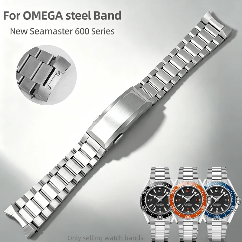 For Omega 42mm New Seamaster Planet Ocean 600M Solid Stainless Steel Watch Strap 217.30/  217.32 Curved end Metal Bracelet 21mm